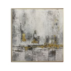 100% Handmade Gold Foil Abstract Oil Painting  Wall Art Modern Minimalist City Building Canvas Home Decor For Living Room No Frame (size: 120x120cm)
