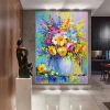 Oil Painting Hand Painted Vertical Abstract Floral / Botanical Modern Luxurious corridor living room bedroom decoration painting